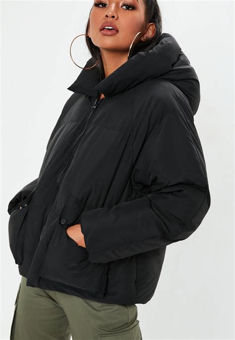 women's black hooded puffer jacket